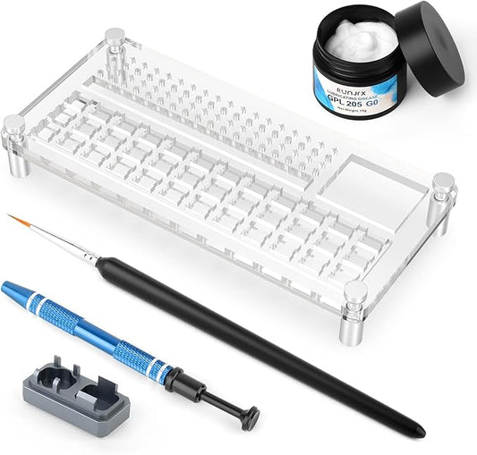 RUNJRX 36 Switches Acrylic Lube Station for Keyboard Switch,GPL 205G0 0.53oz/15g, Switch Opener for MX Cherry Akko Panda Kailh Switch Tester,Switch Lube Kit for Gaming Keyboard
