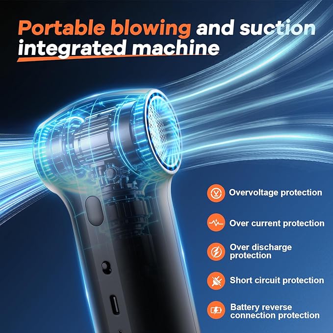 Compressed Air Duster 130000RPM - Rechargeable Electric 2-in-1 Air Blower & Vacuum Cleaner, 3-Speed Brushless Motor, Fast Charging, 4 Nozzles for Computer Keyboard PC Car Electronics Cleaning