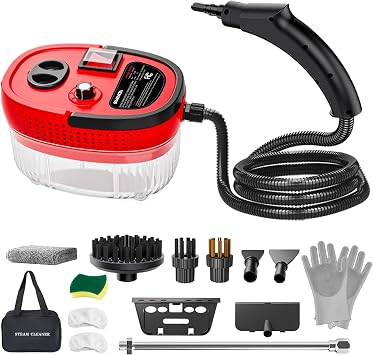 Handheld Steam Cleaner Portable High-pressure Steam Cleaner with 3 Brushes and 1 Glass Scraper Quickly Generates High-te