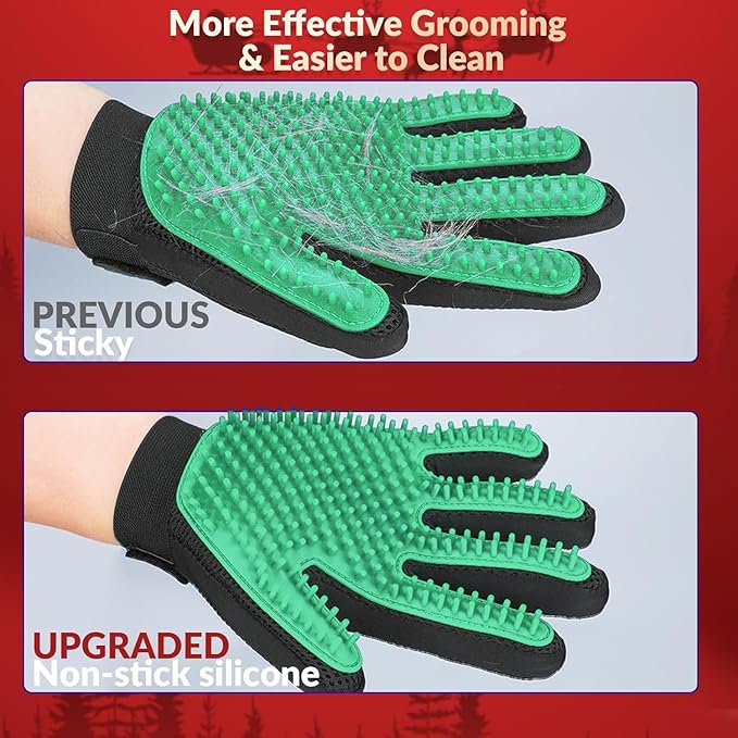 Pet Hair Remover Glove - Gentle Pet Grooming Glove Brush - Deshedding Glove - Massage Mitt with Enhanced Five Finger Design - Perfect for Dogs & Cats with Long & Short Fur - 1 Pack (Right-hand), Green