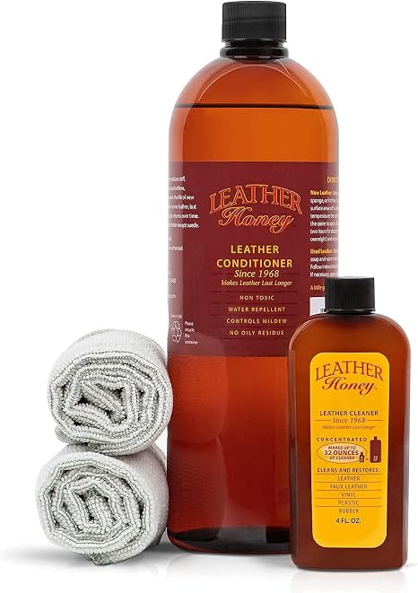 Leather Honey Complete Leather Care Kit Including 4 oz Cleaner, 32 oz Conditioner and 2 Applicator Cloths for use on Lea