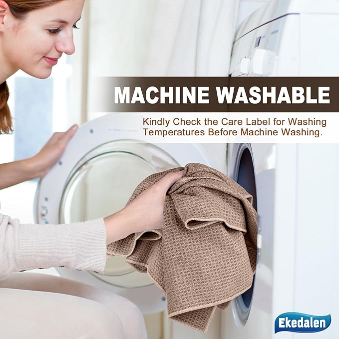 Microfiber Cleaning Cloth Waffle Weave for Dusting Absorbent Towel Quick Drying Dust Rags Household Kitchen, Lint Free Streak Free, 6 Pack,12 x 12 Inches, Khaki