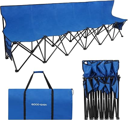 G GOOD GAIN Portable Soccer Bench,Team Bench Soccer 6 Seats with Bag,Blue