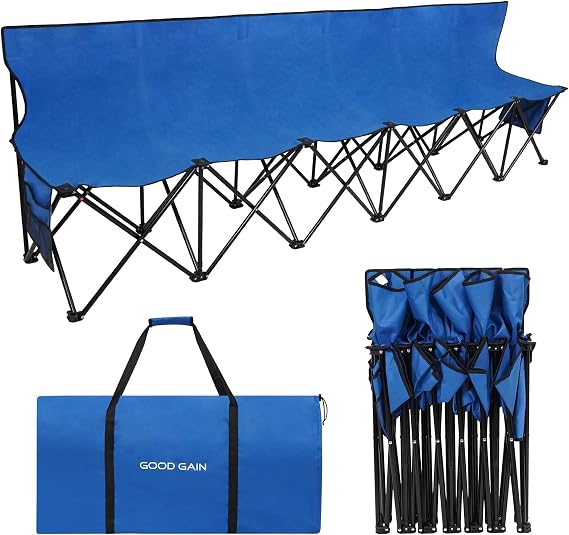 G GOOD GAIN Portable Soccer Bench,Team Bench Soccer 6 Seats with Bag,Blue