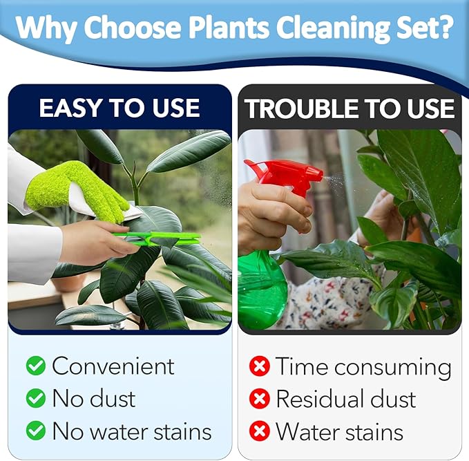 4 PCS Plants Cleaning Set, Include 2 PCS Microfiber Gloves for Plant Dusting, 1 PCS Leaf Cleaner Tong with 2 PCS Separate Cloth Covers Reusable Microfiber Sleeves and Gloves Plants Cleaning Set
