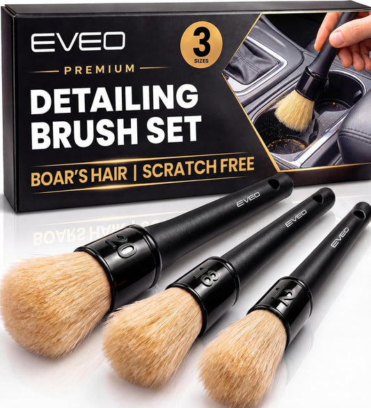 EVEO Car Detailing Brush Set - (3 Pack) Car Detailing Kit Interior, Car Interior Detailing Kit Car Detailing Brushes - Car Cleaning Brush