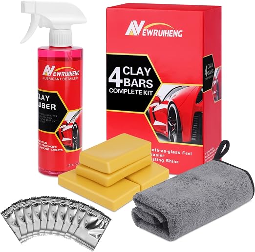 Car Clay Bars Auto Detailing and Clay Synthetic Lubricant Kit with 4 PCS Clay Bars, Clay bar Lubricant Tablets 10 Pack, 