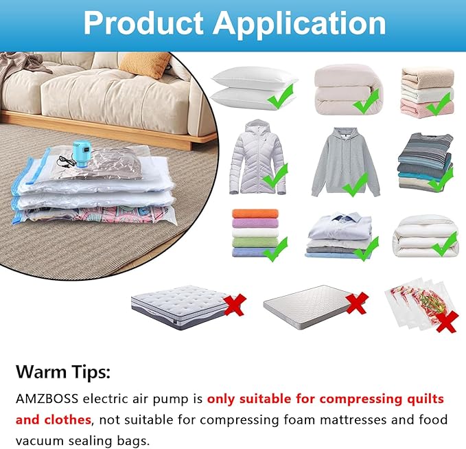 Electric Pump for Vacuum Storage Bags, Portable Vacuum Bag Pump, Electric Vacuum Pump for Storage Bags, Great for Various Vacuum Seal Bags for Clothing,Blankets,Bedding- Blue (No Bags)