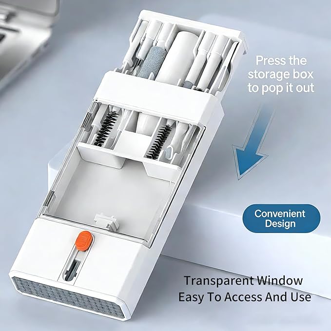 22 in 1 Multifunctional Cleaner Kit for AirPods and Electronic Devices, Keyboard, Laptop for iPad, iPhone, Camera, Earbuds, with Retractable Brush, Keycap Puller, Spray & Microfiber Cloth