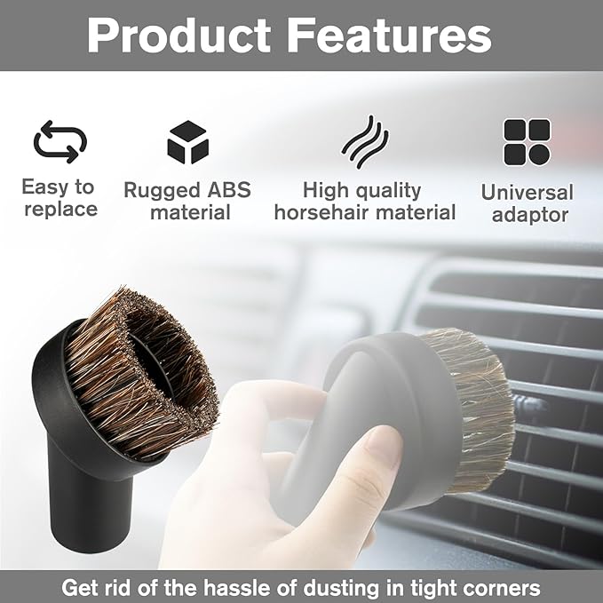 3PCS Horse Hair Brush Vacuum Attachment Set For Shark Vacuum Attachment, Vacuum Brush Attachment For Multiple Household Vacuum Cleaners, 1 1/4" Vacuum Attachments Included