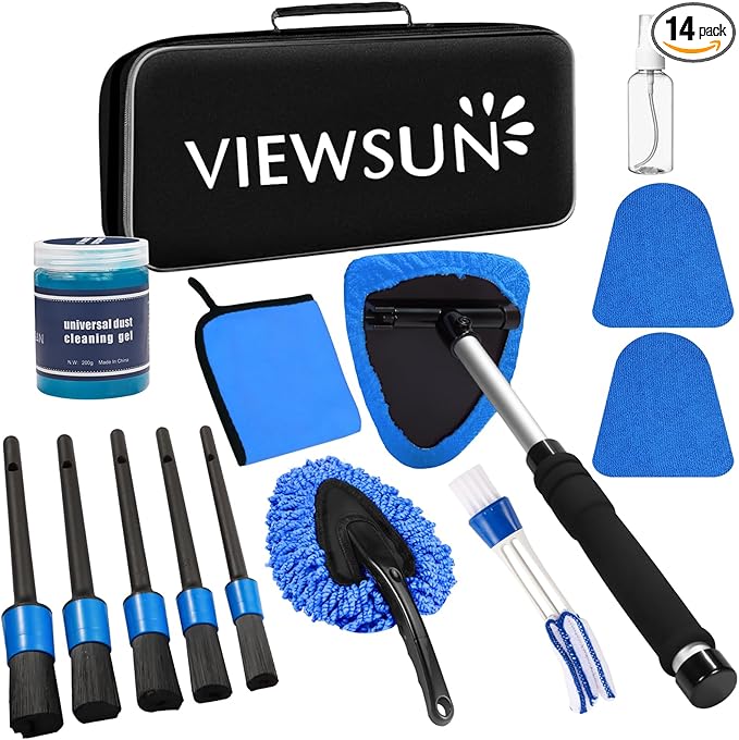 Windshield Cleaner Tool, 14Pcs Car Interior Cleaning Kit, Car Detailing Kit Interior Cleaner, Car Detailing Brushes, Car Cleaning Gel, Inside Cleaning Supplies Accessories for Women Men