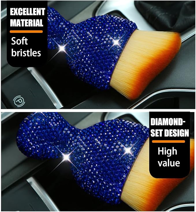 zipelo Auto Interior Dust Brush, Car Detailing Cleaning Brush with Diamond, Bling Handle Soft Bristles Dusting Tool, Scratch Free Dirt Clean Brushes for Vehicle Dashboard, Air Conditioner Vent (Blue)