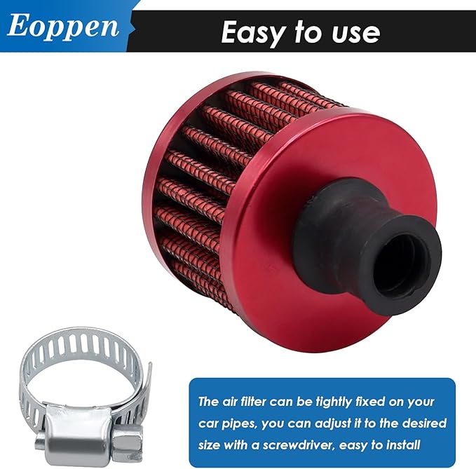 2Pcs 12mm Air Filter Mini Universal Vent Crankcase Cold Air Intake Breathe Filter for Car and Motorcycle (Red)