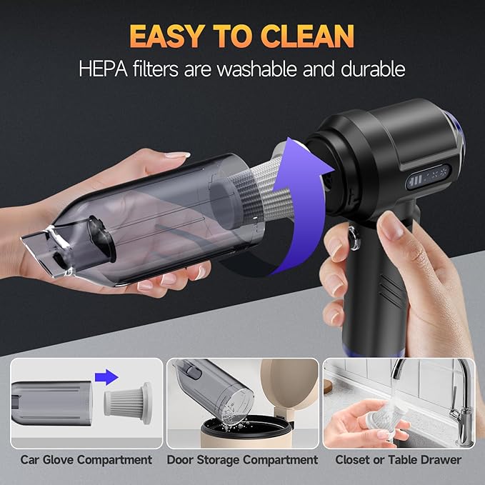 Car Vacuum Portable Cordless High Power Small Handheld Vacuum Cleaner 4-in-1 Compressed Air Duster & Air Blower & Pump Hand Held Mini Vacuum for Christmas Cars,Office,Home Cleaning