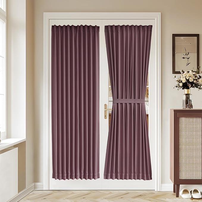 Vatge Privacy Blackout French Door Curtains - Front Door Curtains for Glass Door Window, 1 Panel, W36 x L72, Nostalgia Rose