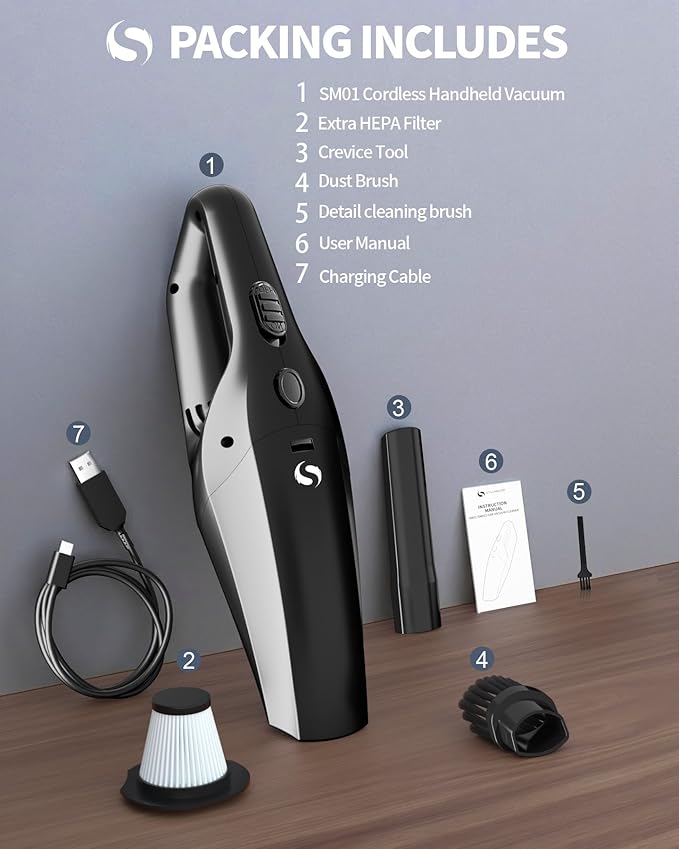Handheld Vacuum Cordless Cleaner, Portable Mini Car Handheld Vacuum, Vacuum Portable with HEPA Filter, Hand Held Cordless for Car Accessories, Pet Hair, Home, Office
