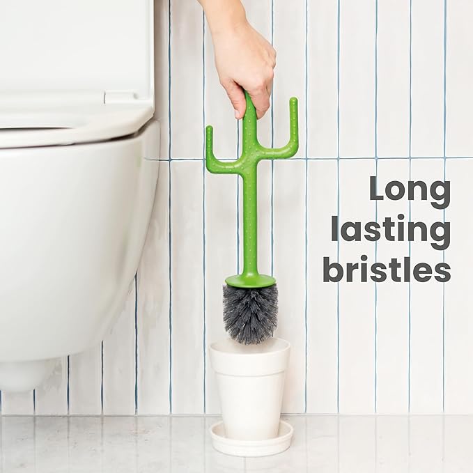 Vigar Cactus Toilet Brush and Holder Set - Toilet Bowl Brush with Cactus Handle, Decorative Bathroom Cleaning Brush with Planter Base Saucer, Cute Toilet Brush for Bathroom Accessories Decor