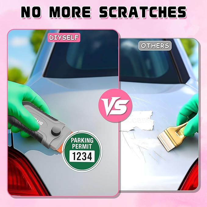 DIYSELF 2 Pcs Plastic Razor Blade Scraper with 10 Pcs Blades, Plastic Scraper Tool for Adhesive Remover, Scrapers for Cleaning Stickers, Decals, Glass, Windows, Car, No Scratches (Grey)