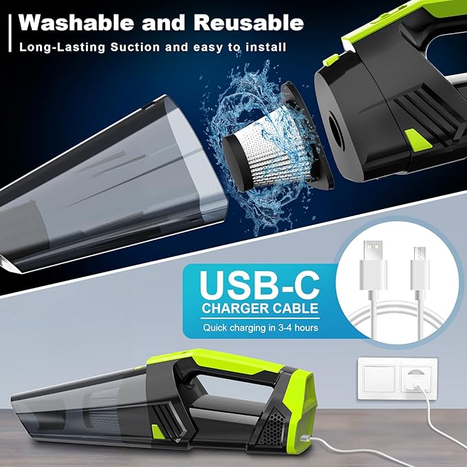 Blestan Cordless Car Vacuum Lightweight High Power Handheld Vacuum Cleaner with LED Light, Hand Vacuum for Car Home Office and Pet Hair, Blackgreen