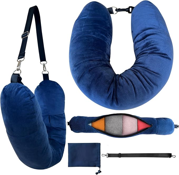 Stuffable Neck Pillow, Stuffable Travel Pillow with Clothes, Portable Pillows for Airplane Train Car, Holds 3+ Days of T