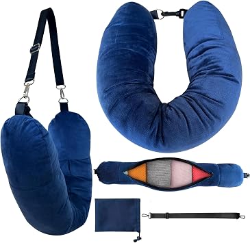 Stuffable Neck Pillow, Stuffable Travel Pillow with Clothes, Portable Pillows for Airplane Train Car, Holds 3+ Days of T