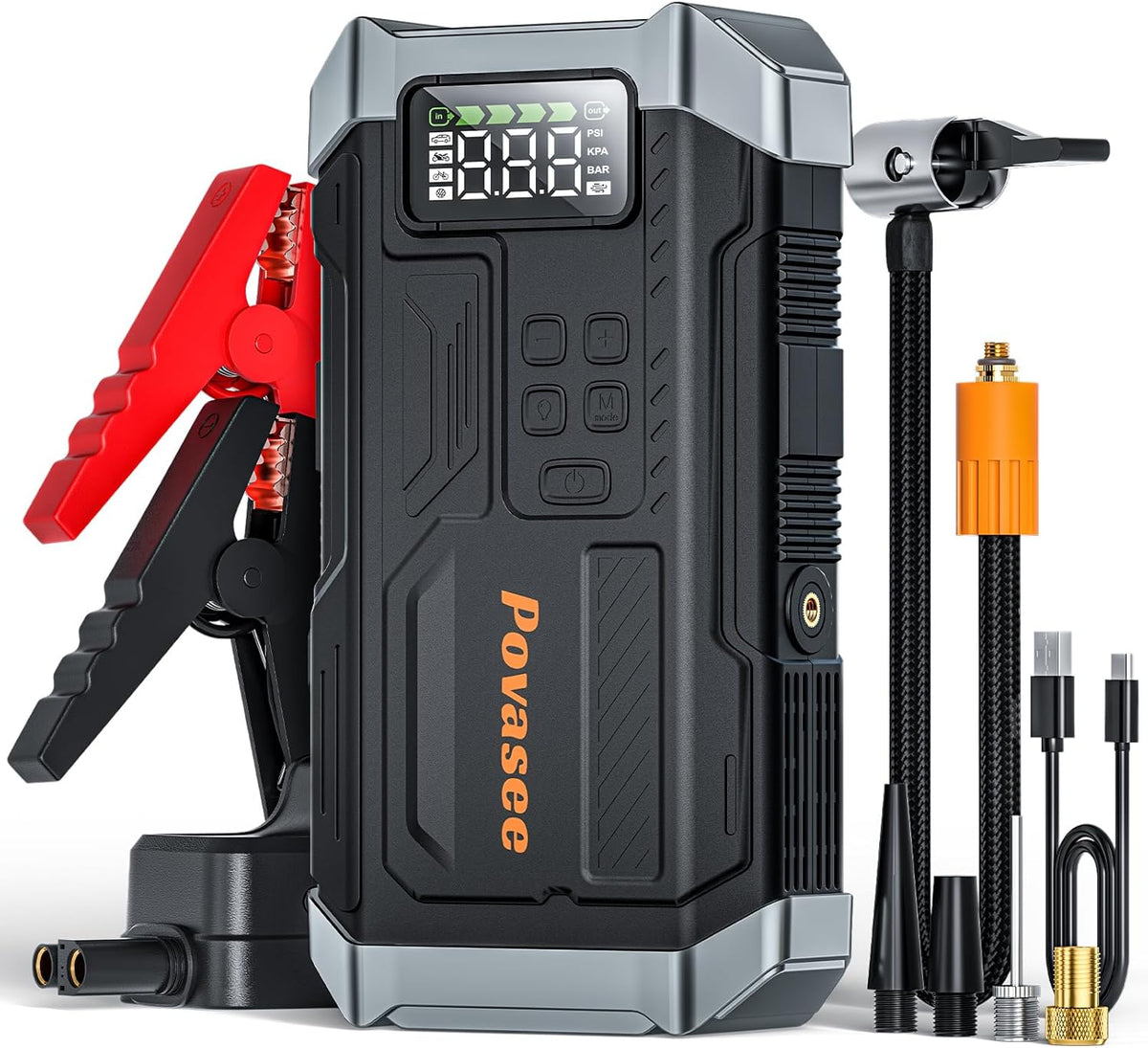 [2026NEW Model] 5000A Jump Starter with Air Compressor,Car Jumper Starter Portable with 150PSI Tire Inflator 12V Jump Box with LCD Display,Flashlight,Storage Case (Up 9L Gas/8L Diesel Engine