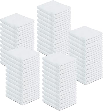 100% Cotton Terry Towels Cleaning Cloths Pack of 50 (12x12 Inches) White Cotton Terry Cloth Bar Rags White Bar Towels, M