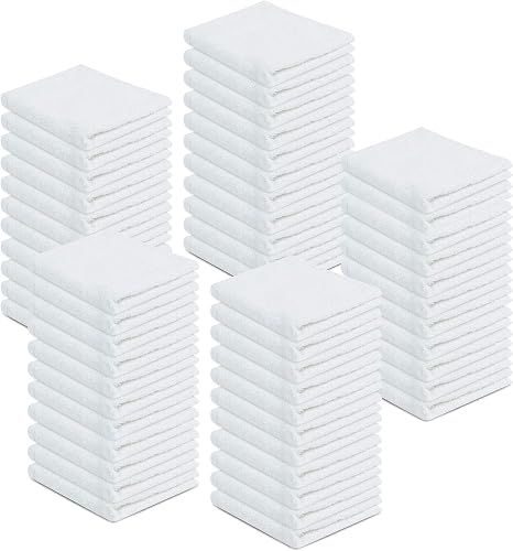 100% Cotton Terry Towels Cleaning Cloths Pack of 50 (12x12 Inches) White Cotton Terry Cloth Bar Rags White Bar Towels, M