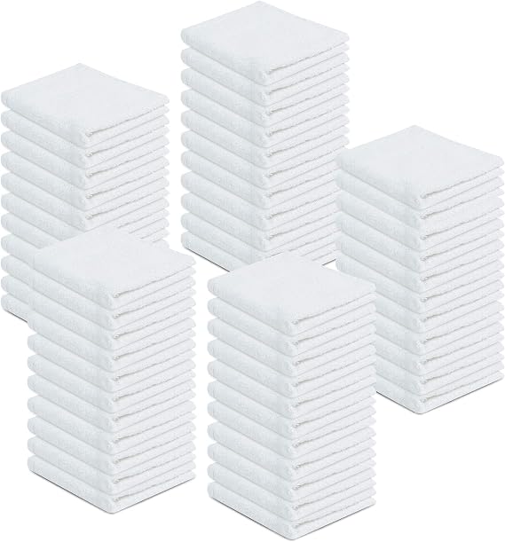 100% Cotton Terry Towels Cleaning Cloths Pack of 50 (12x12 Inches) White Cotton Terry Cloth Bar Rags White Bar Towels, M