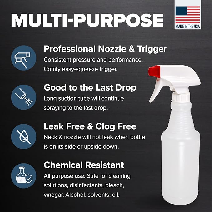 Pinnacle Mercantile 12 Microfiber Cloths and 4 Spray Bottles, Extra Large 16x16in Highly Absorbent Lint Free Towels and 16oz Heavy Duty Spray Bottles for Cleaning Home Kitchen Car or Janitorial
