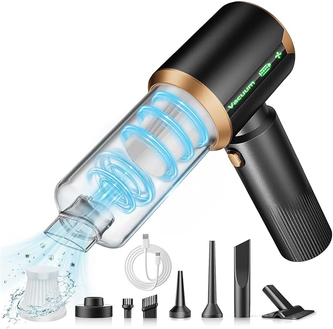 Cordless Car Vacuum Cleaner: Handheld Vacuum with 16000Pa Strong Suction, Brushless Motor & HEPA Filter, 7-in-1 Cleaning Kit, Type-C Charging for Home Office Car Pet - Cinder