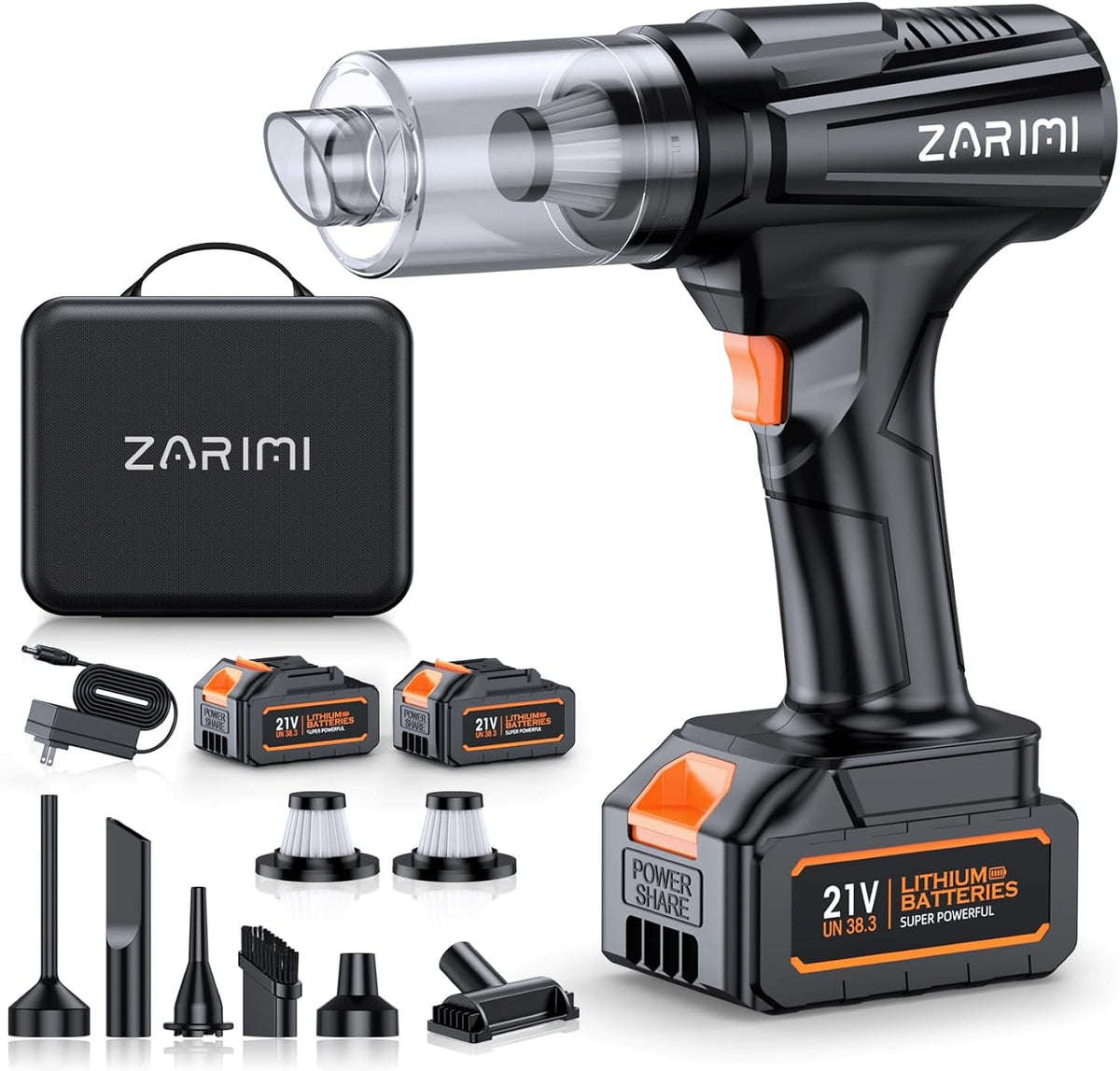 Car Vacuum Portable Cordless, 50000Pa Strong Suction Brushless Motor, Handheld Vacuum with 2 Batteries & Charger, 6-in-1 Rechargeable Vacuum Cleaners for Home, Pet Hair & Keyboard - Ink Black
