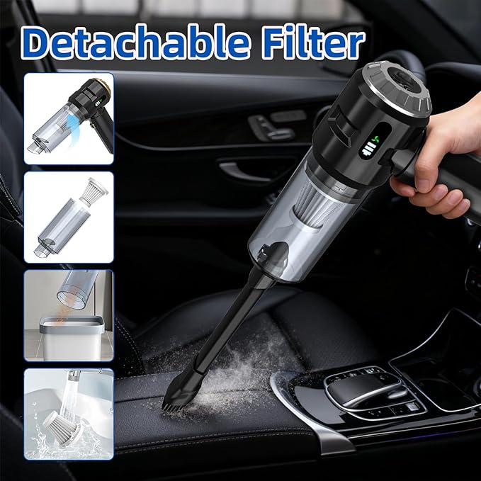 Sycoodeal Handheld Car Vacuum Cleaner, 25000PA Strong Cyclonic Suction Portable Mini Vacuum Cordless with Digital Display Lightweight Handheld for Pet Hair, Car, Home, Office, Kitchen(Silver)