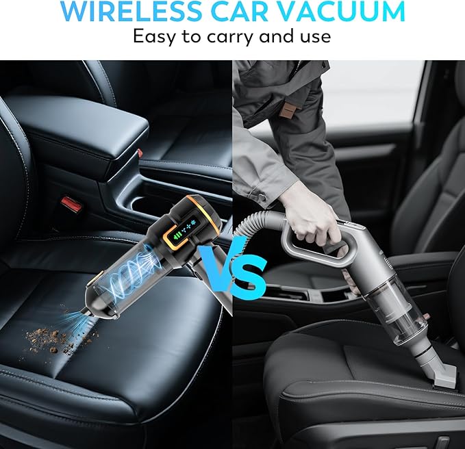 Car Vacuum Cleaner Cordless, 22000PA High Power Portable Handheld Vacuum & Compressed Air Duster, Mini Vacuum with LED Display, 3 Modes Brushless Motor for Car, Home, Office, Camping