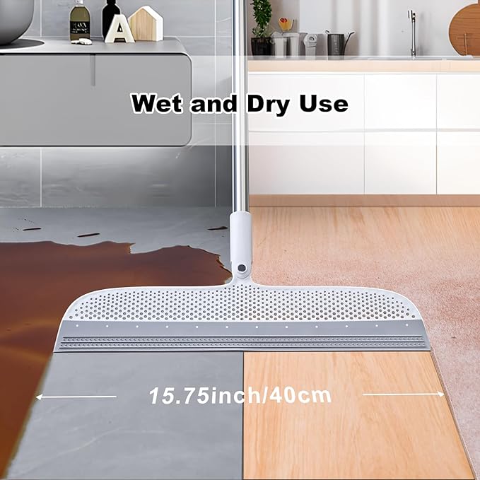 Rubber Squeegee Broom for Floors, 51.77" Long Handle Multi-Surface Magic Multifunction Broom, Pet Hair Remover Scraper for Laminate Carpets, Windows, Mirrors, Rugs, Hardwood, Tile Cleaning