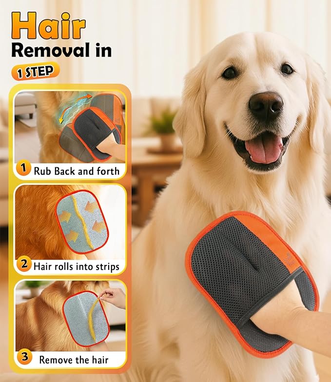 Pet Hair Removal Glove | Soft Grooming Brush for Dogs & Cats | Massage Tool | Easy Hair Removal for Furniture and Clothes | Reusable Pet Hair Remover for Couch, Carpet & Car Seats 1PCS