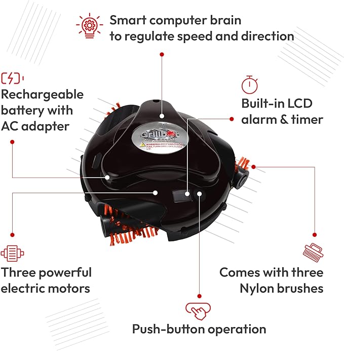 Grillbot Automatic Grill Cleaning Robot with Nylon Brushes, Electric BBQ Cleaner Brush with Motorized Power, Cordless Rechargeable Grill Scrubber for Outdoor Grills (Red and Case)