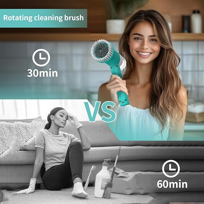 Dual-Rotation Electric Scrubber - IPX5 Waterproof Multi-Surface Cleaning Brush for Bathroom, Kitchen, Tile, Glass & More - Includes 4 Brush Heads (Nylon/Sponge/Crevice/Flat)