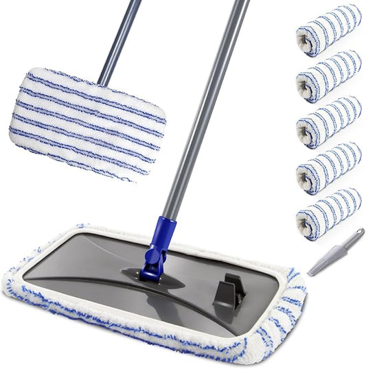 MASTERTOP Microfiber Mops for Floor Cleaning, Extra Large Industrial Mop,Floor Commercial Mop for Wet & Dry Use, Flat Mops for Hardwood, Vinyl, Laminate, Tile Floors, 5 Reusable & Washable Pads