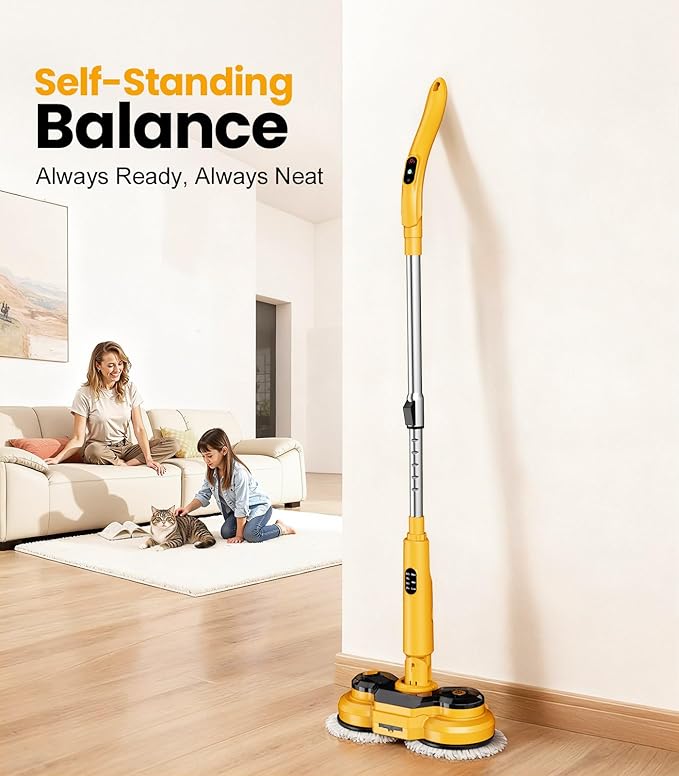 qimedo 5000mAh Electric Mop with Two Battery M2,800RPM Cordless Mops for Floor Cleaning,Best Automatic Spin Mops with Smart Display,Upright Rotating Power Mop with LED Light & Water Spray