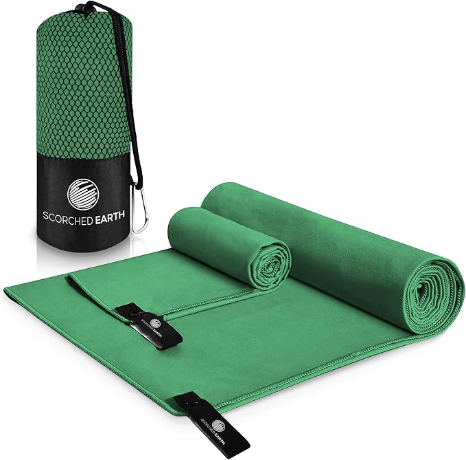 ScorchedEarth Microfiber Travel & Sports Towel Set - Quick Dry, Super Absorbent, Compact, Lightweight - for Camping, Bac