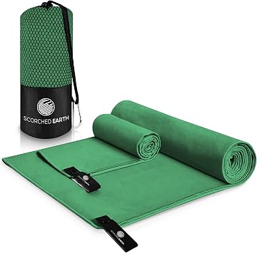 ScorchedEarth Microfiber Travel & Sports Towel Set - Quick Dry, Super Absorbent, Compact, Lightweight - for Camping, Bac