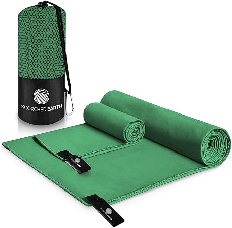 ScorchedEarth Microfiber Travel & Sports Towel Set - Quick Dry, Super Absorbent, Compact, Lightweight - for Camping, Bac