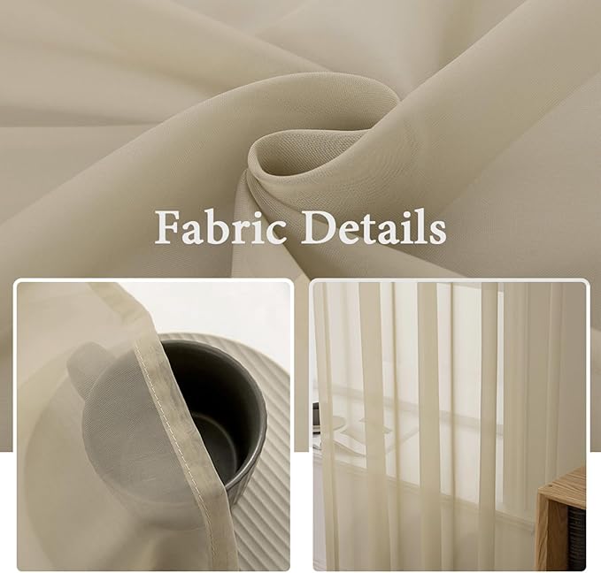 MIULEE 2 Panels Sidelight French Door Curtains Sheer Panels for Narow Window 25 x 72 Inches with Tieback -, Beige