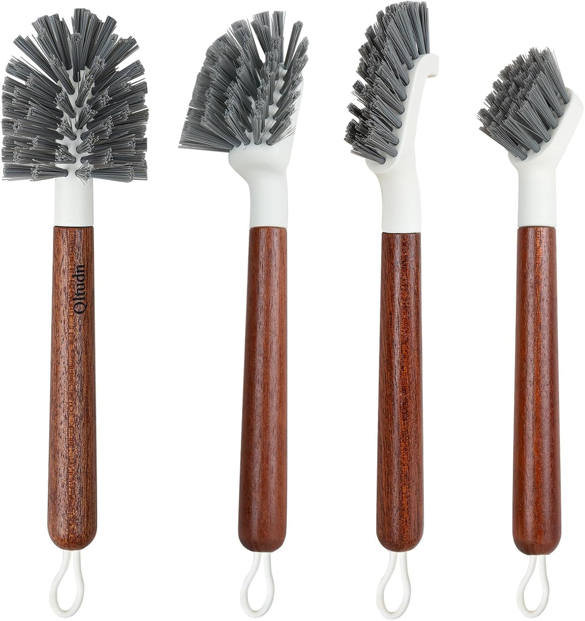 4-Pack Heavy Duty Scrub Brushes with 11" Sapele Wood Handle – PBT Bristles & TPR Loop – Kitchen, Bathroom, Grout, Dish & Tile Cleaner – Durable Non-Slip Multi-Surface Cleaning Brush Set