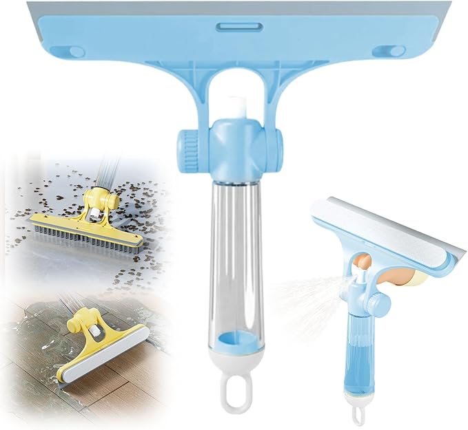 3 in 1 Window Cleaning Scraper, 2025 New All-Purpose Cleaner Spray Squeegee for Car Home Kitchen Window,3 in 1 Spray Window Squeegee Cleaner Scraper (White)