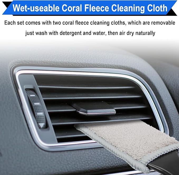 BFXM 2PCS Double Head Brush for Car Clean, Car Accessories Universal 2 in 1 Car Detailing Brush, Double Ended Portable Dust Brush with 4 Cleaning Cloth, for Air Conditioner Outlets, Dashboard Screen