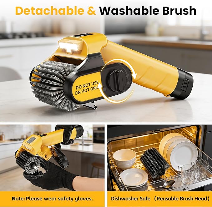 5000mAh 350 Mins Runtime Electric Rotary Grill Brush, 800RPM Powerful Outdoor Automatic Grill Cleaning Brush, 304 Stainless Steel No Bristle Shedding Cordless BBQ Cleaner