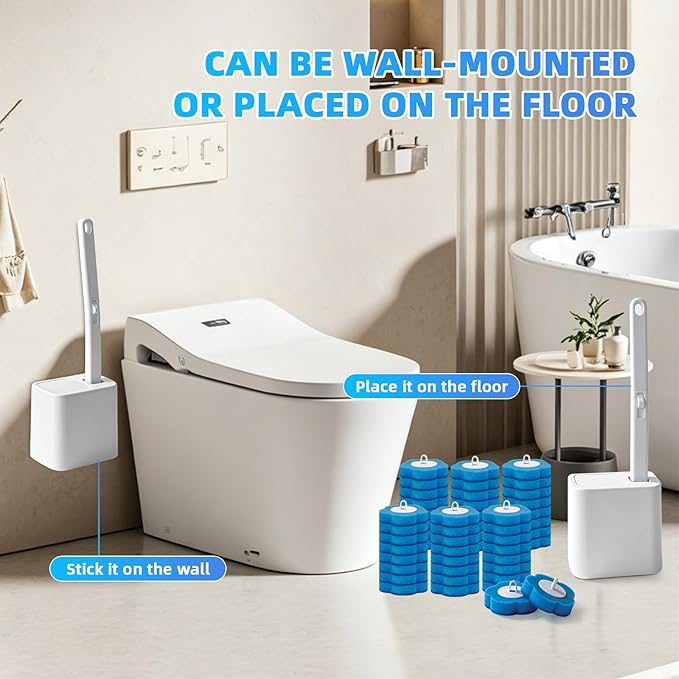 Disposable Toilet Brush with 48 Refills, ,Toilet Bowl Cleaner,Toilet Cleaning Supplies,Toilet Bowl Brush,automatic lid-opening and closing toilet brush with Holder for Bathroom Deep Cleaning & Hygiene