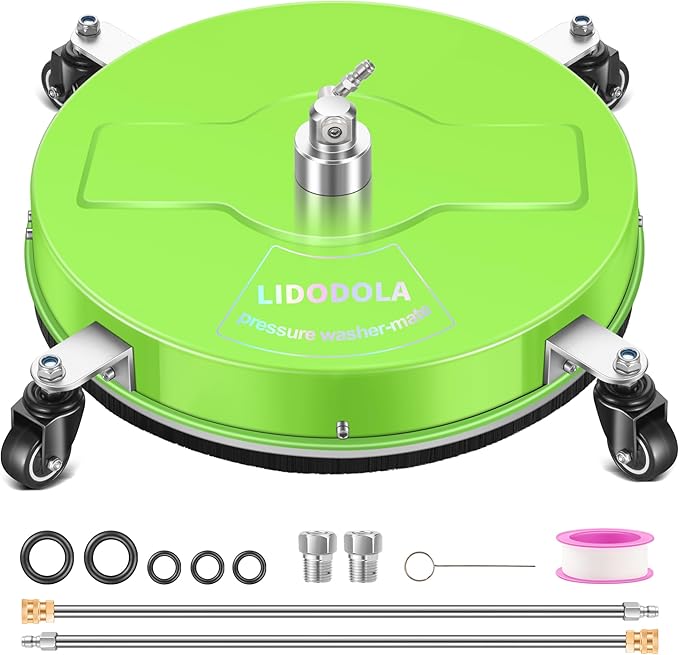LidoDola 19'' Pressure Washer Surface Cleaner with 4 Wheels - Stainless Steel Surface Cleaner for Pressure Washer Attachment for Concrete, Driveway, Patio, Sidewalk, Deck and Driveways (19 INCH GREEN)